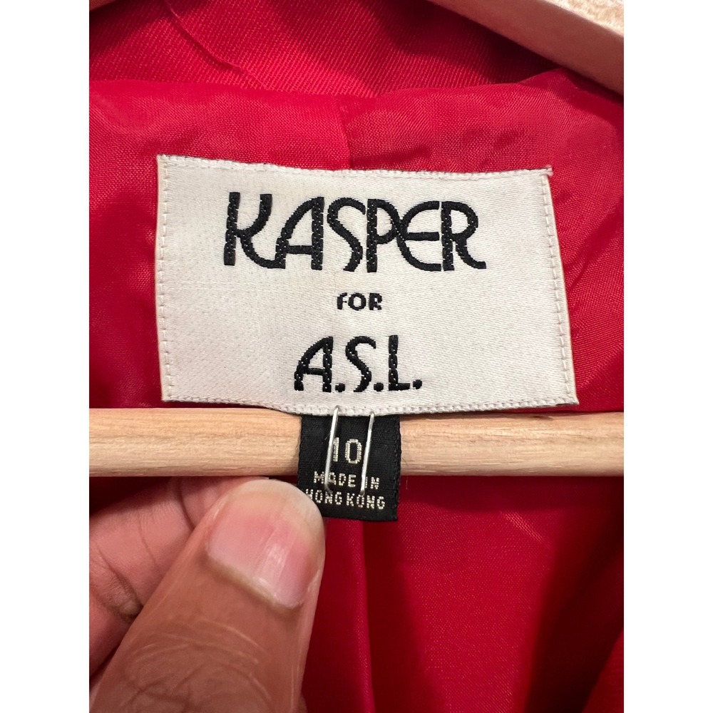 Vintage Kasper ASL Blazer Dress Womens SZ 10 Red Double Breasted Gold Buttons - Picture 9 of 15